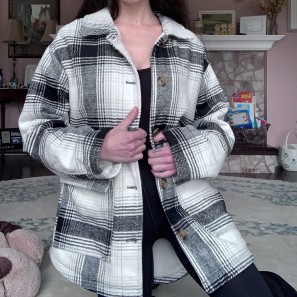 Ardene Wool Blend Fleece Lined Plaid Shacket - Picture 2 of 8